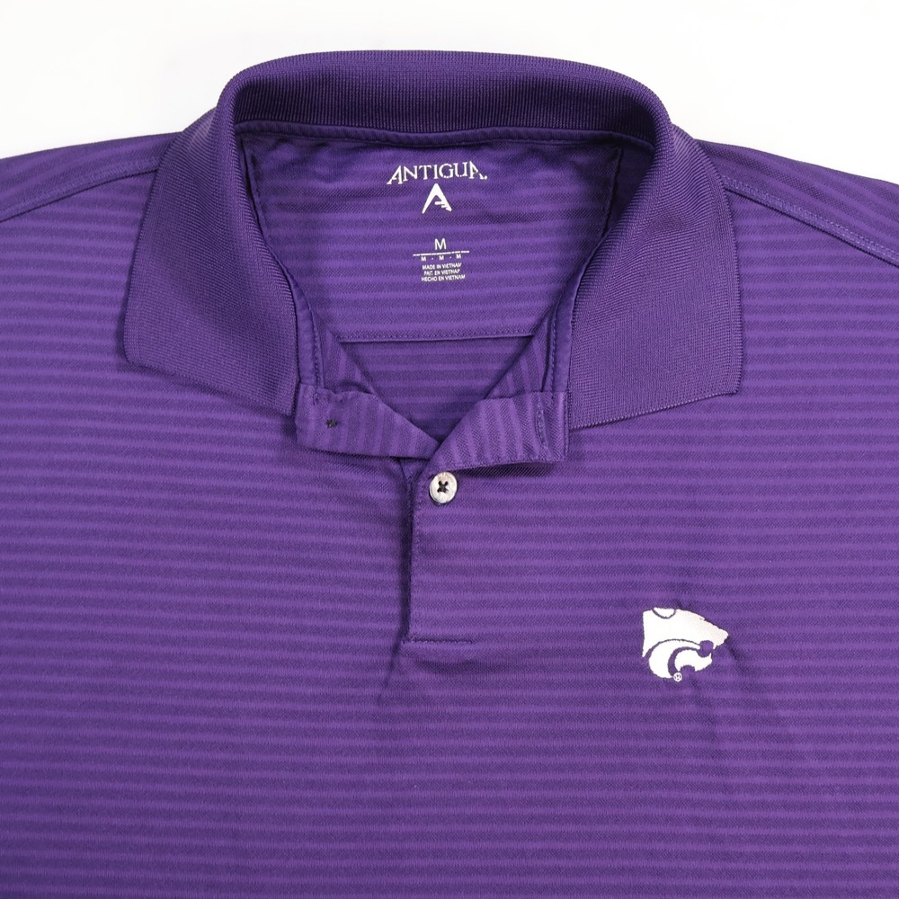 Antigua Kansas State Wildcats Mens Purple Striped Polo Shirt Size Medium